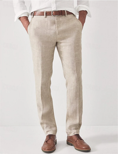 Herren Leinenhose Gerade Mit Gürtelschlaufen