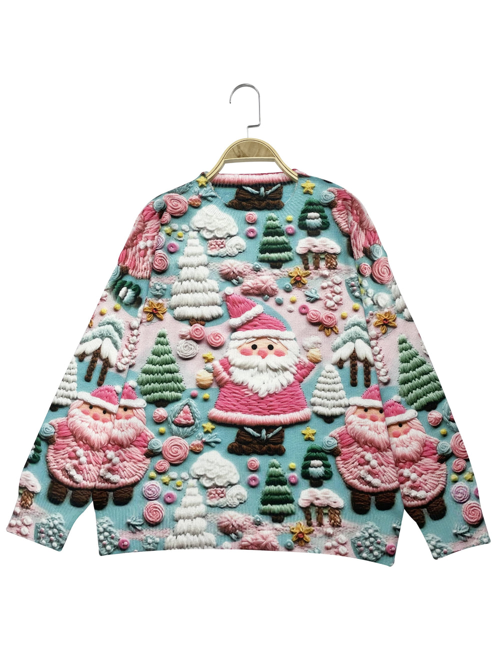 Weihnachtspullover mit buntem Santa- und Tannenbaumdruck für Damen