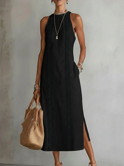 Leinen-Midikleid mit Stehkragen