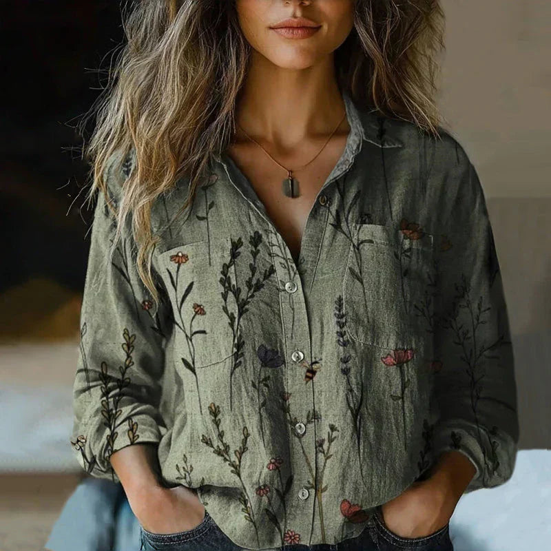 Bluse im Boho-Stil mit Vintage-Print, lockere Passform