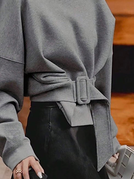 Damen Sweatshirt Mit Gürtel Und Rundhalsausschnitt