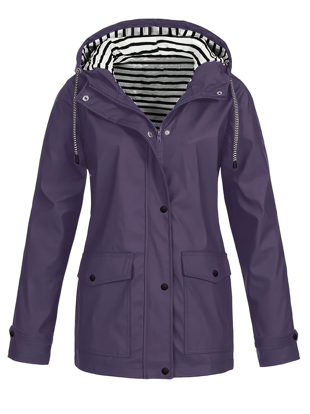 Gestreifte Jacke mit Kapuze und Reißverschluss für Damen