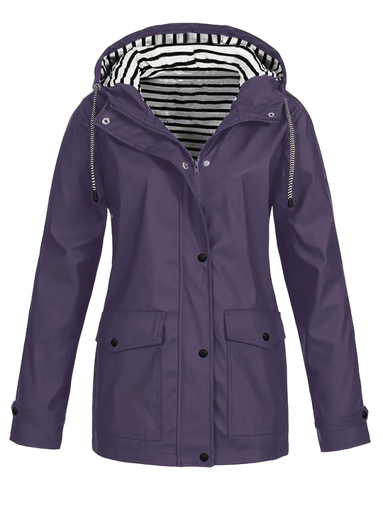 Gestreifte Jacke mit Kapuze und Reißverschluss für Damen