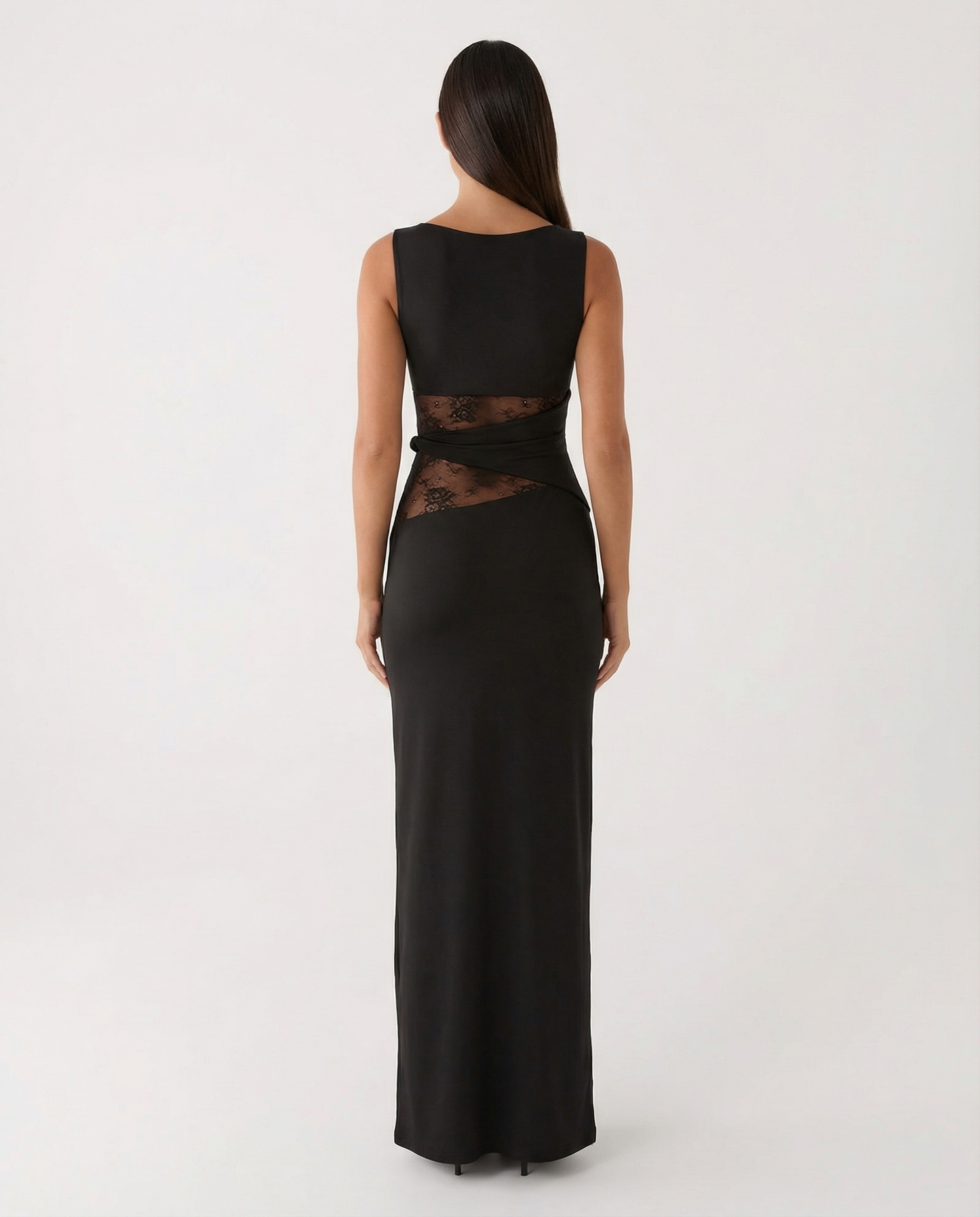 Maxikleid aus Jersey mit Spitze und Transparentdetails