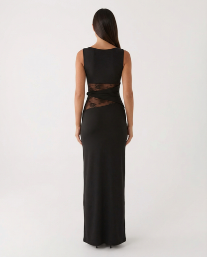 Maxikleid aus Jersey mit Spitze und Transparentdetails
