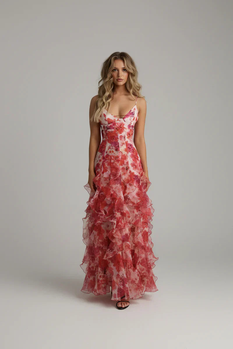 Fließendes Maxikleid Hellblau und Blassrosa