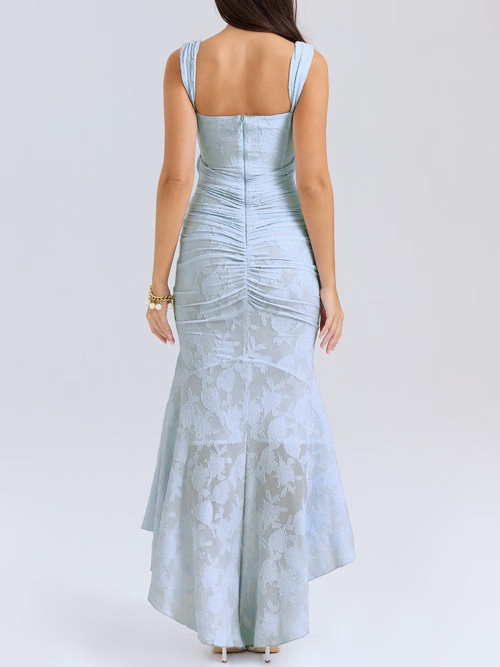 Blaues Bell Kleid mit Blumenmuster Maxi