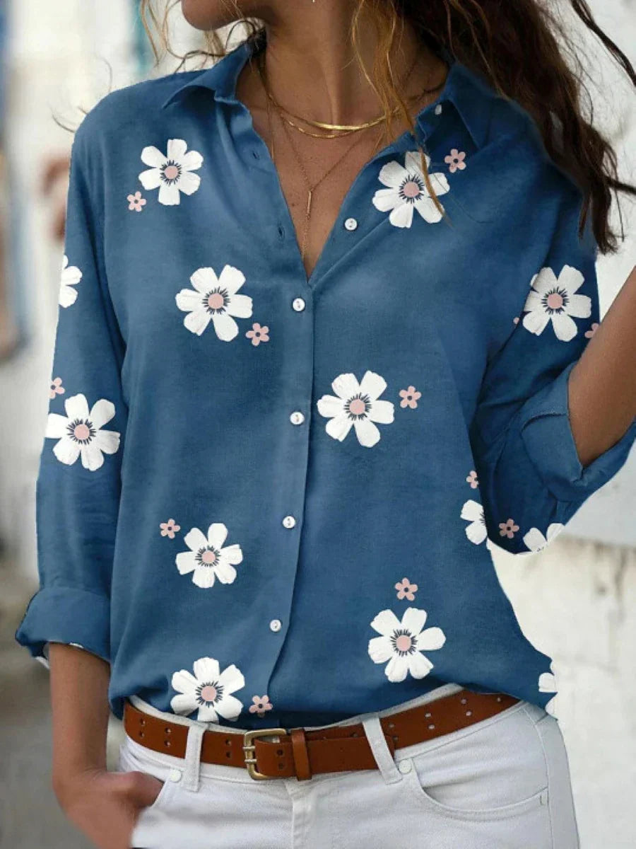 Bluse für Damen mit Knopfleiste und Blumenmuster
