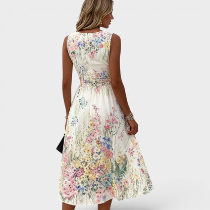 Ärmelloses Midi-Kleid im A-Linien-Schnitt mit Blumenmuster