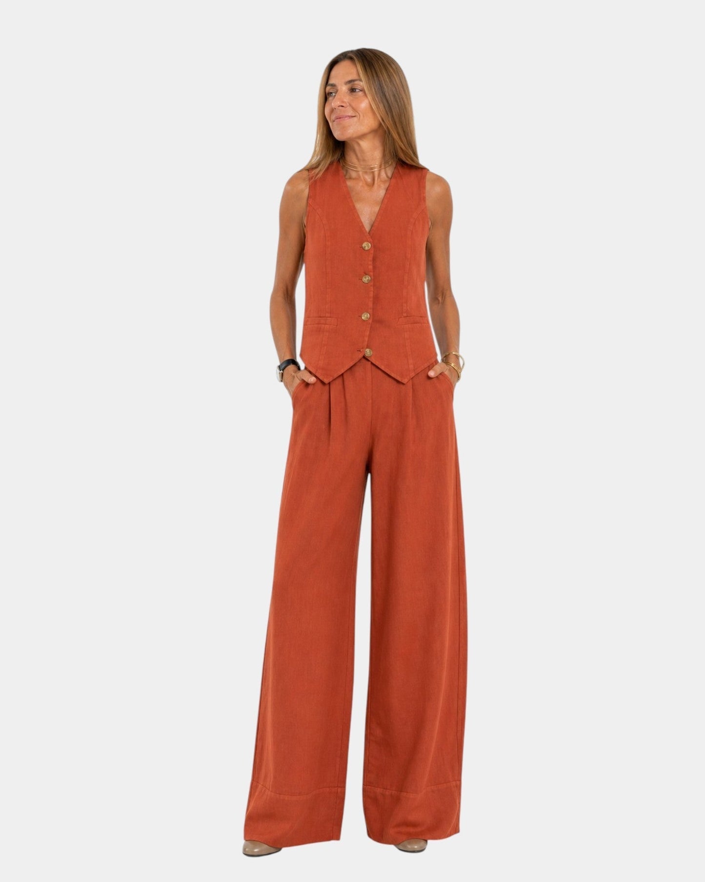 Damenanzug Weste und Hosen mit weitem Bein Set