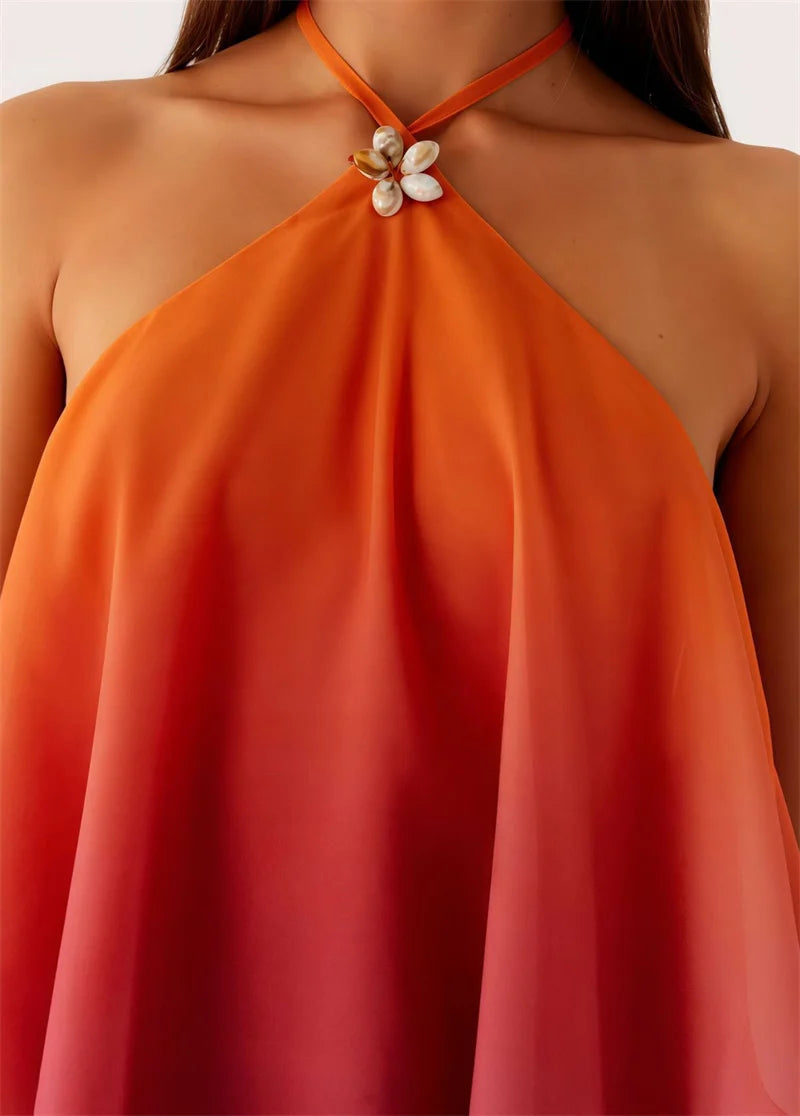 Pinkes Ombré Rüschendesign Mini Kleid