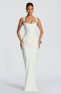Maxikleid aus Krepp-Satin mit Wasserfallausschnitt und ärmellos