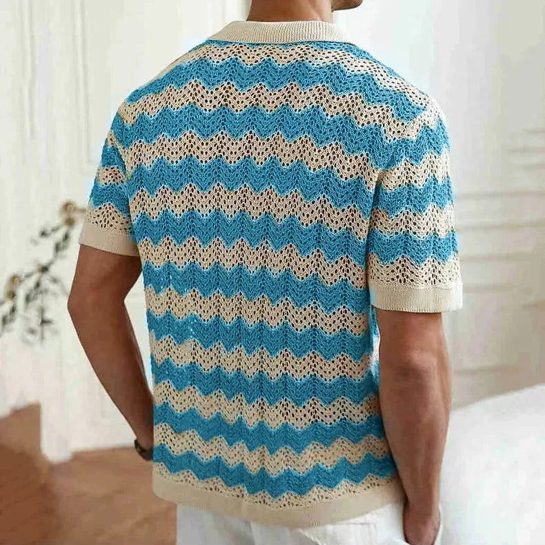 Herren-Strickhemd mit strukturierter Chevron-Optik aus leichtem Strick