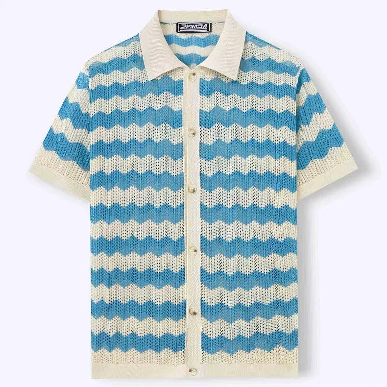 Seitenansicht des Strickhemds für Herren mit sommerlicher Struktur