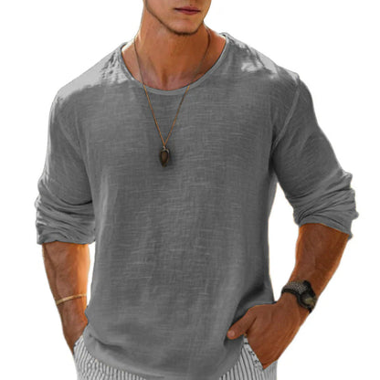 Herren Langarmshirt aus Baumwoll-Leinen in Rückansicht