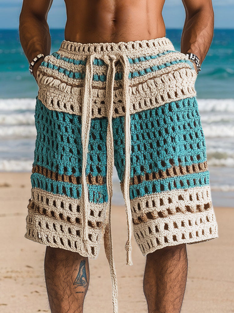 Herren Strickshorts in Häkeloptik mit Tunnelzug, Vorderansicht