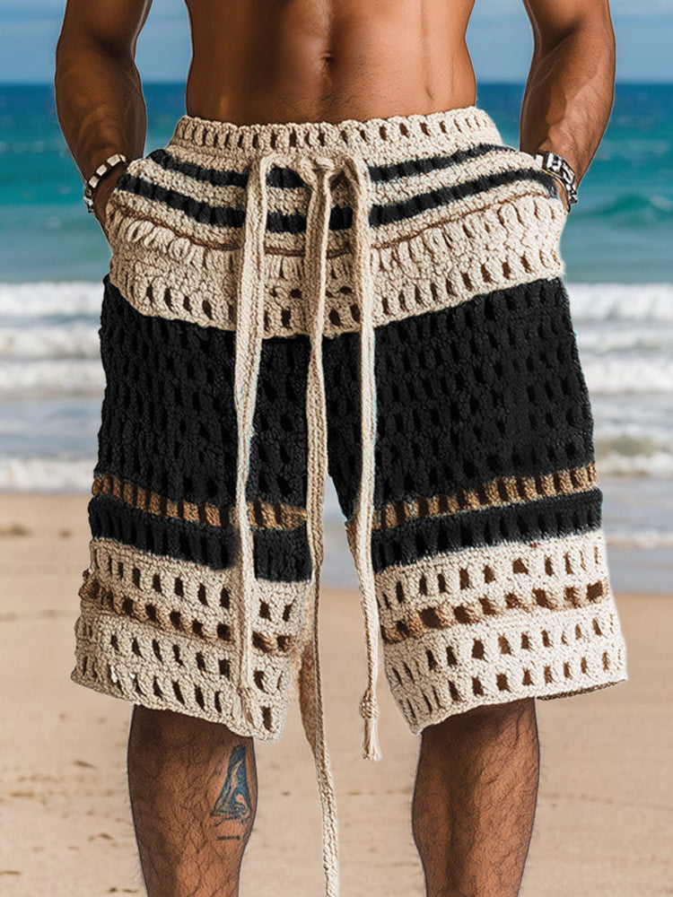Herren Strickshorts in Häkeloptik mit Tunnelzug, Rückansicht