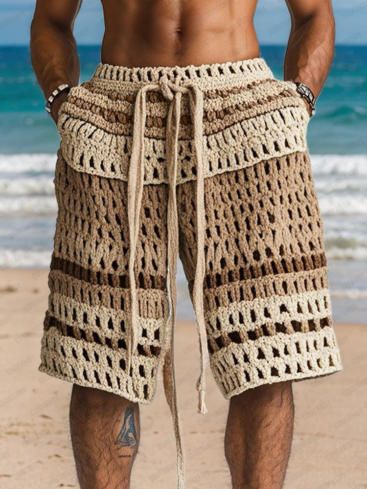Herren Strickshorts in Häkeloptik als Strandlook kombiniert