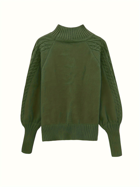 Damen Strickpullover Mit Zopfmuster Und Hohem Kragen