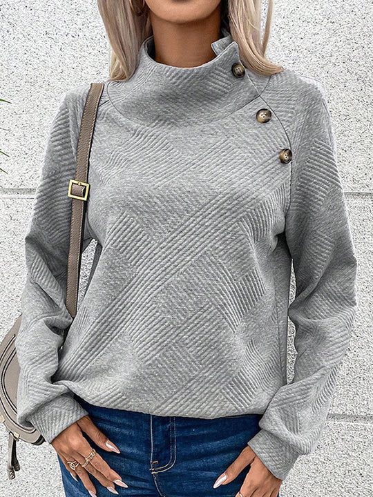 Damen Sweatshirt Mit Asymmetrischen Knöpfen Und Stehkragen