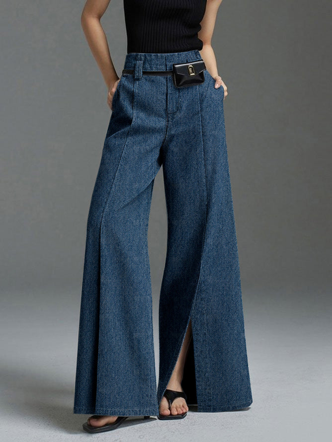 Damen Jeanshose Mit Weitem Bein Und Frontschlitz