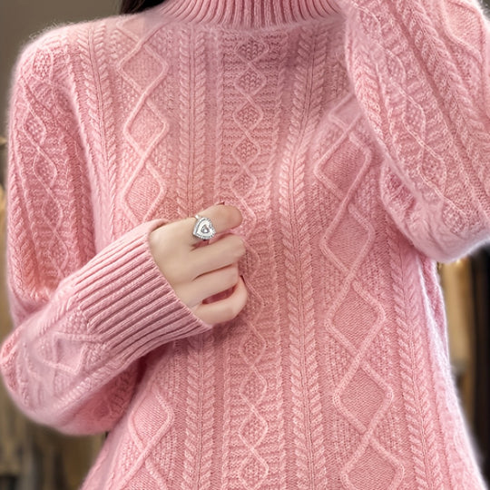 Zopfmuster Pullover mit Stehkragen für Damen