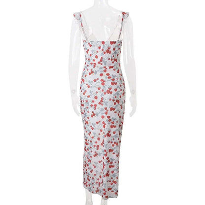 Florales Maxikleid mit tiefem V-Ausschnitt und offenem Rücken Sommerkleid