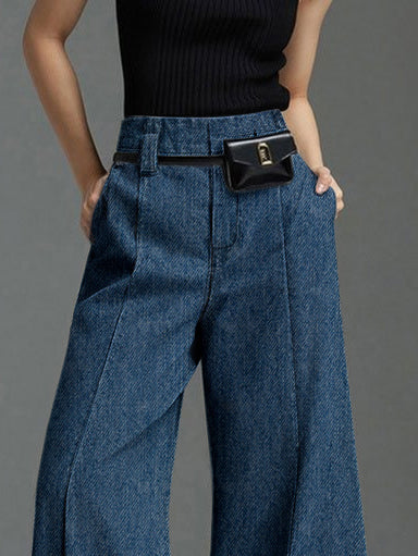 Damen Jeanshose Mit Weitem Bein Und Frontschlitz