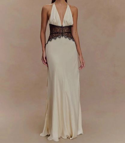 Maxikleid mit Neckholder, Spitzen-Detail, Rückenfrei, Ärmellos, festliches Kleid