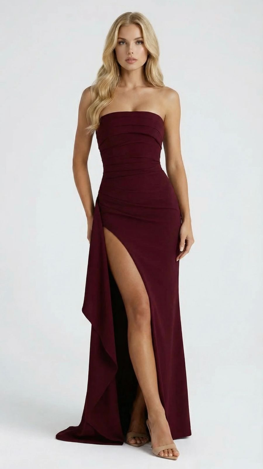 Trägerloses gerafftes Bodycon-Maxi-Kleid