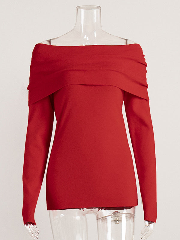 Damen Off Shoulder Pullover Mit Langem Arm