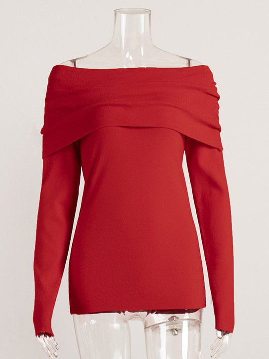 Damen Off Shoulder Pullover Mit Langem Arm