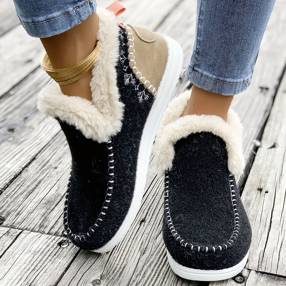 Gefütterte Slip-On Winterhausschuhe mit Profilsohle für Damen