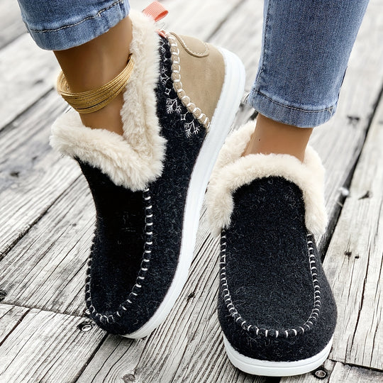 Gefütterte Slip-On Winterhausschuhe mit Profilsohle für Damen