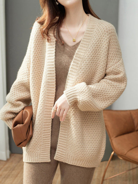 Damen Strickjacke Mit Lockerem Schnitt Und Einfarbigem Design