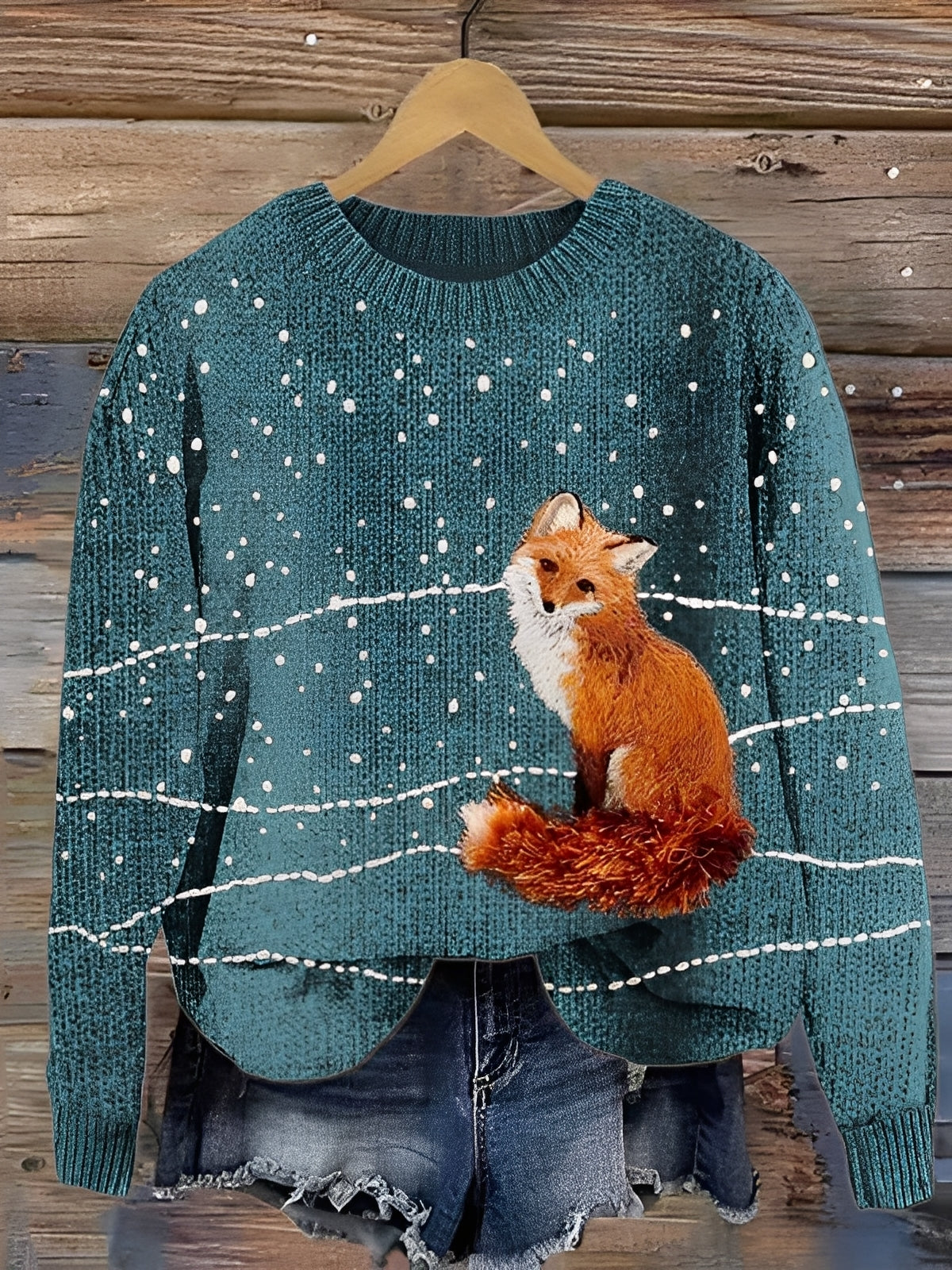 Warmer Damenpullover aus Wolle mit Print