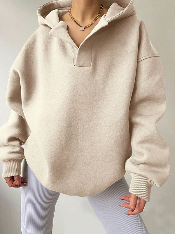 Damen Hoodie Mit Puffärmeln Und V-Ausschnitt