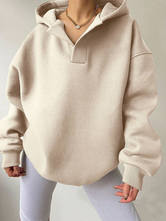 Damen Hoodie Mit Puffärmeln Und V-Ausschnitt