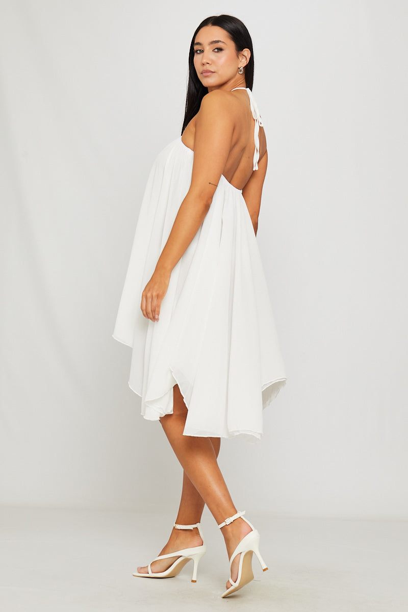 Chiffon Neckholder asymmetrisches Minikleid Weiß