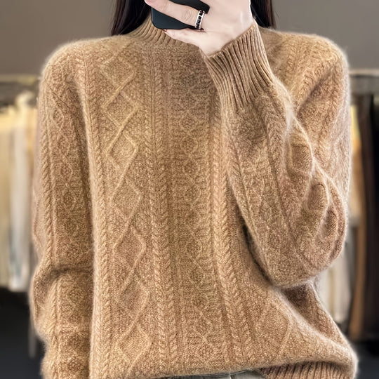 Zopfmuster Pullover mit Stehkragen für Damen