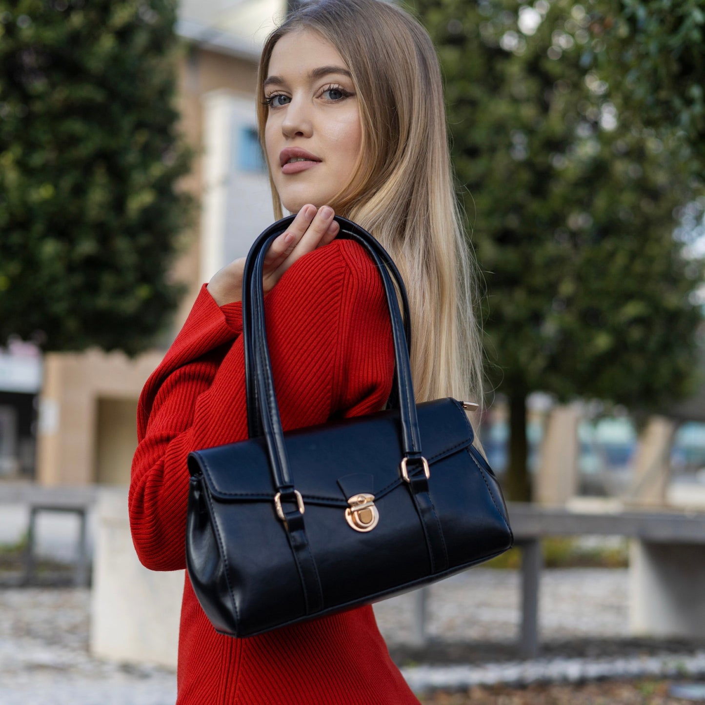 Vegane Leder Vintage Schultertasche