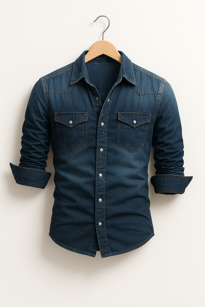 Herren Locker sitzendes Denim-Hemd Freizeit-Button-Down