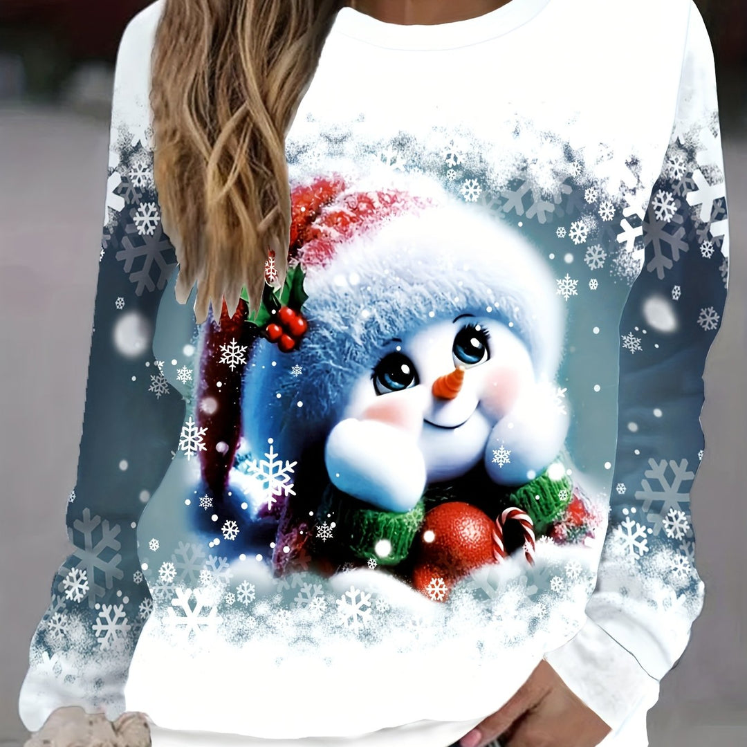 Weihnachtspullover mit Schneeflocken- und Hasenmotiv für Damen