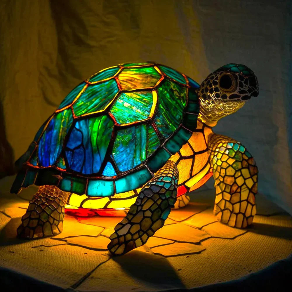 Kunstvolle Tier-Tischlampe mit Buntglaseffekt