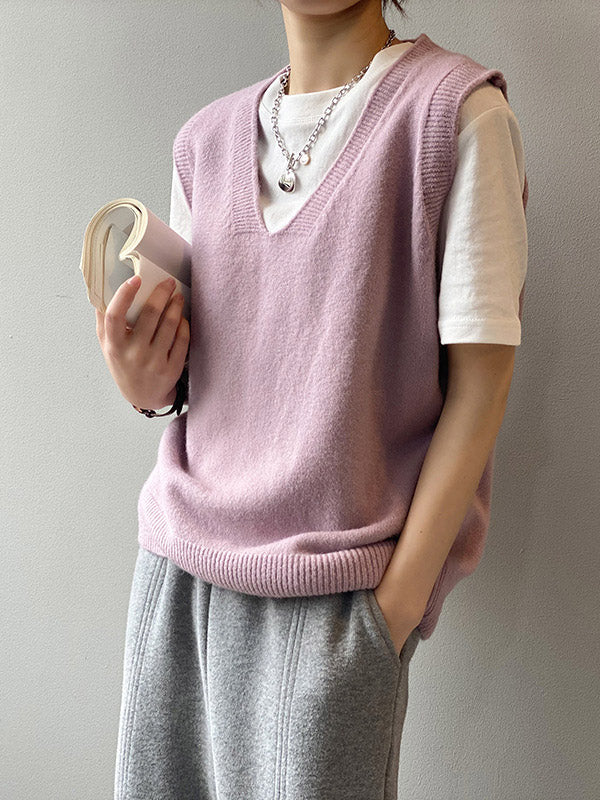 Damen Strickweste Mit V-Ausschnitt Und Lockerem Schnitt