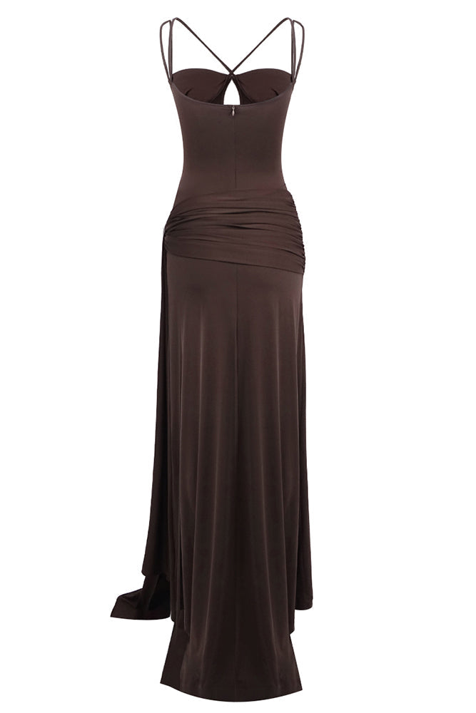 Maxikleid aus Nylon-Spandex mit Trägern in Braun