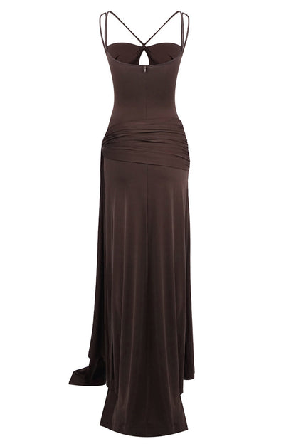 Maxikleid aus Nylon-Spandex mit Trägern in Braun