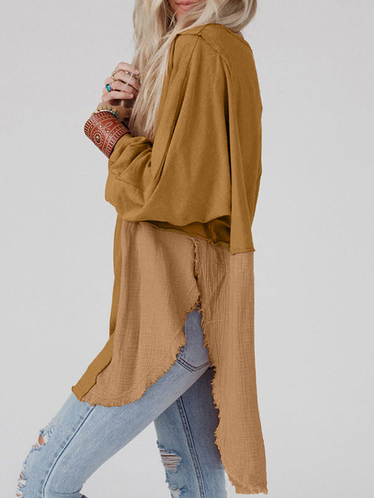 Damen Sweatshirt Mit Fransen Und High Low Schnitt