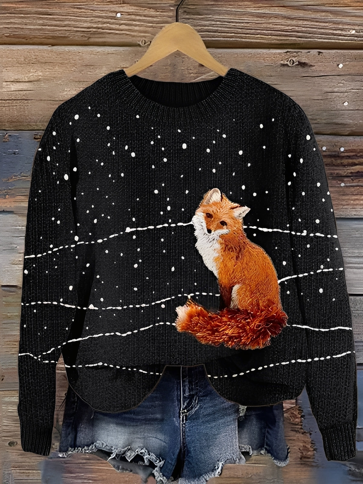 Warmer Damenpullover aus Wolle mit Print