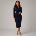 Damen Maßgeschneidertes Wickelkleid Midi Langarm Navy Burgund Schwarz
